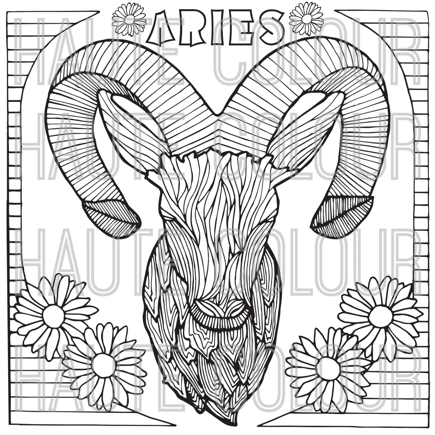 Aries Zodiac Single Coloring Page Digital Download