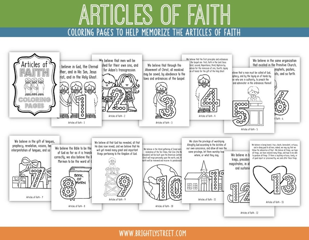 Articles Of Faith Coloring Pages Etsy