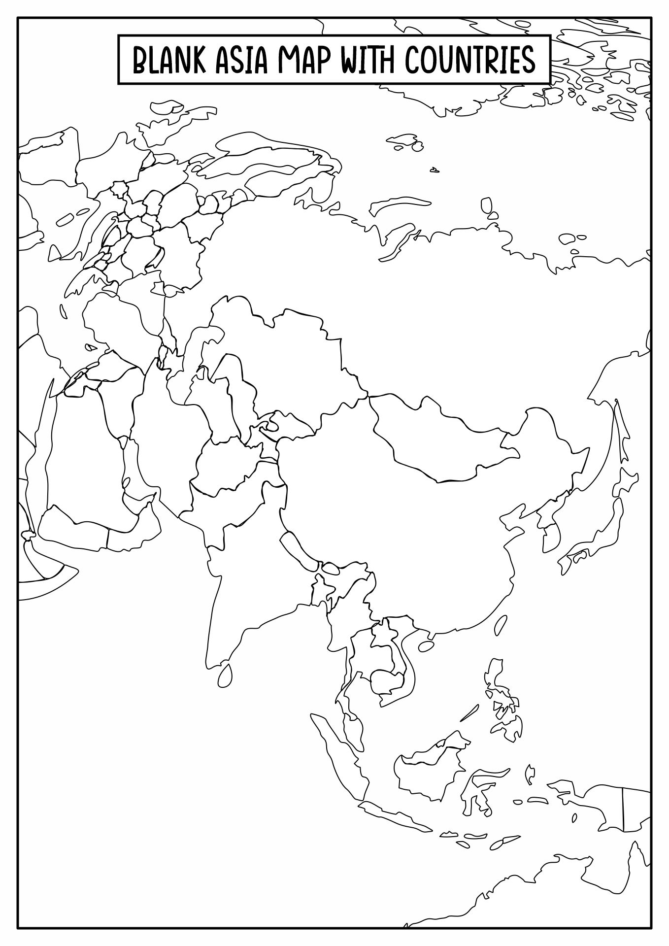 Asia With Countries Colouring Pages Sketch Coloring Page