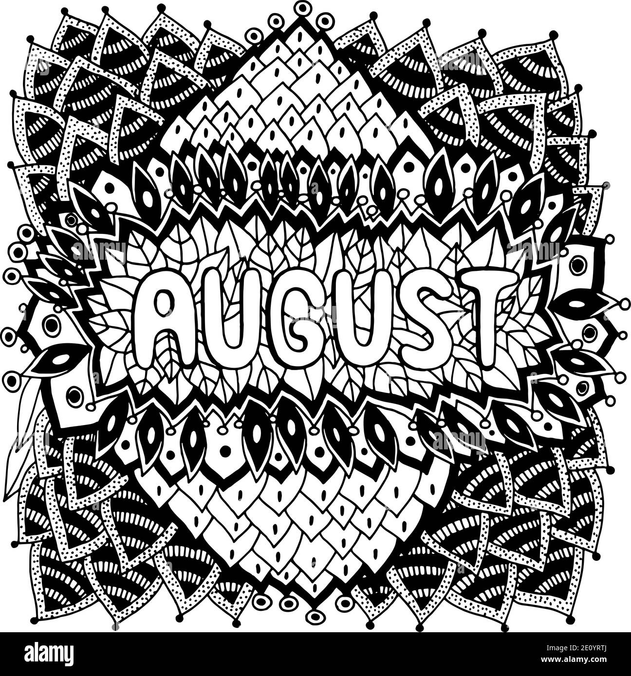 August Coloring Page For Adults Mandala With Months Of The Year Calendar Coloring Book