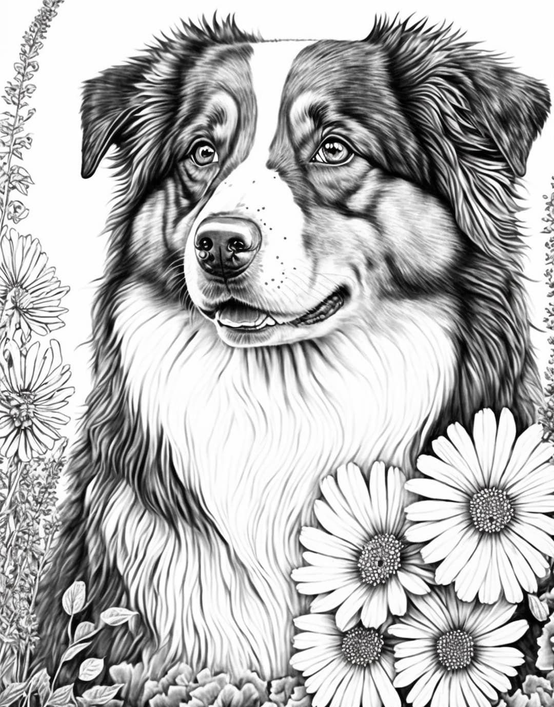 Australian Shepherd Adult Coloring Sheet AI Generated Coloring Page Of An Aussie Shephard With