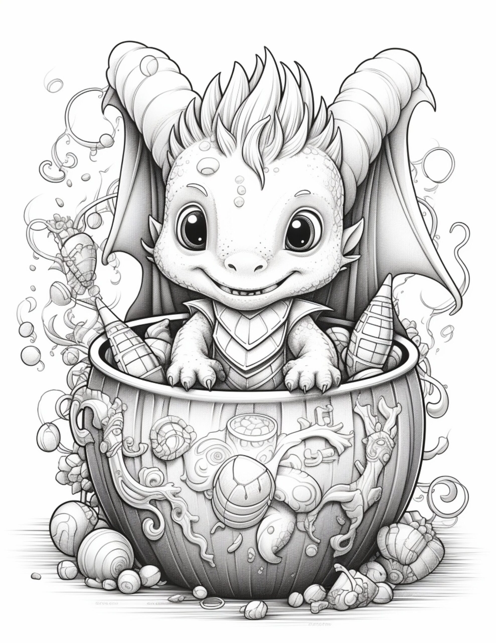 Baby Dragons Coloring Page For Adults And Kids Fantasy Etsy