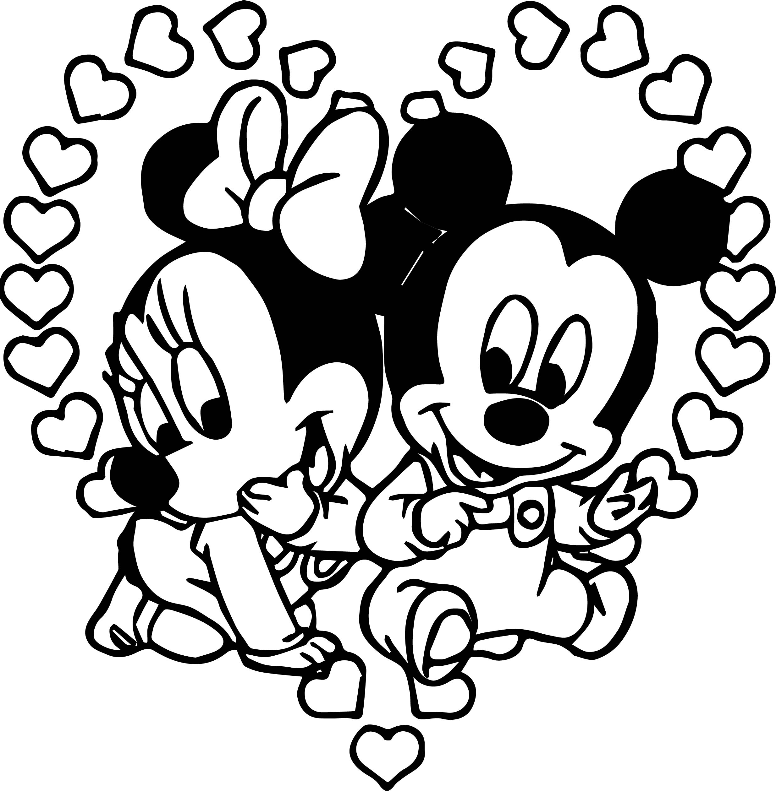 Baby Mickey And Minnie Heart Coloring Page Wecoloringpage