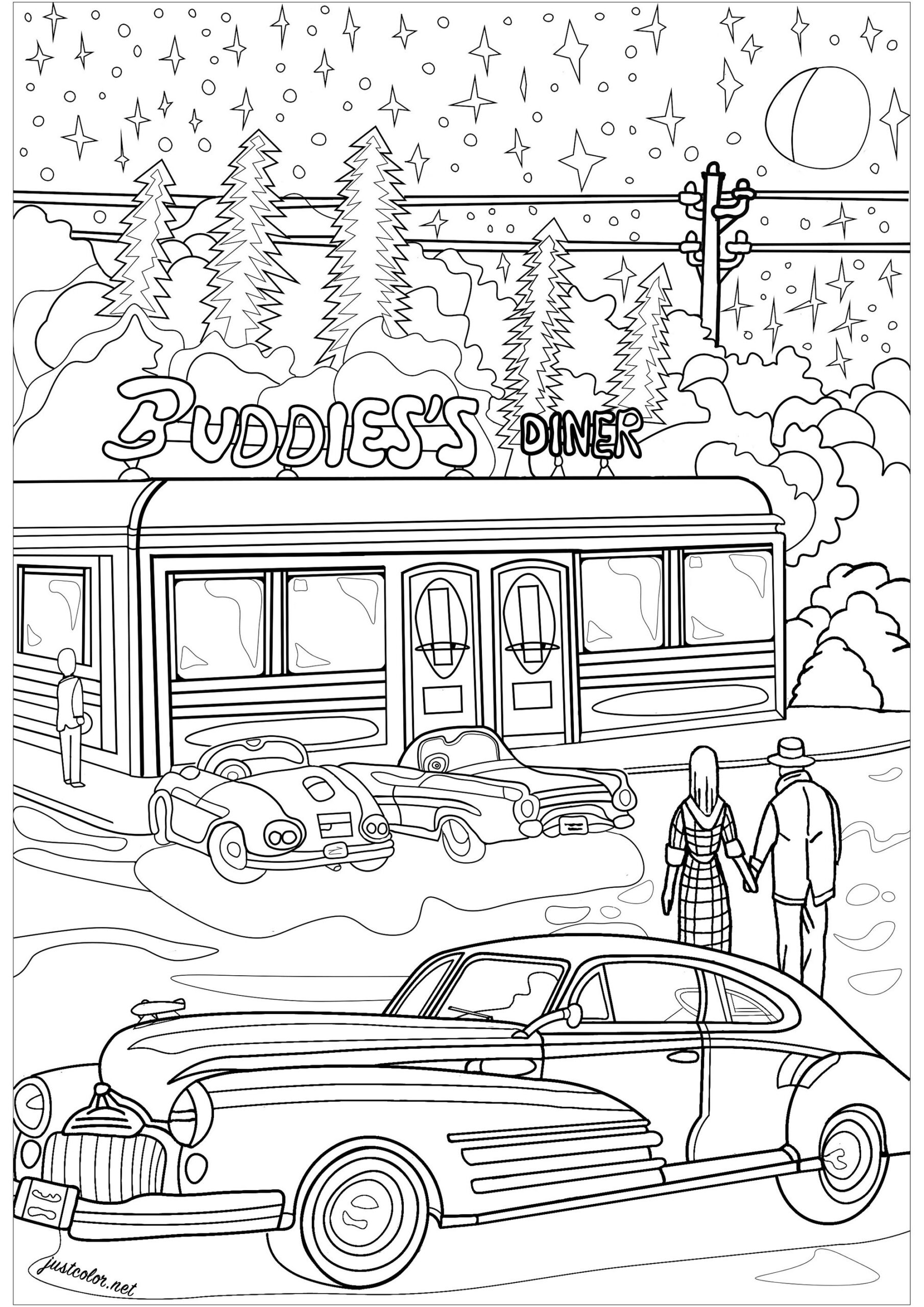 Back To The Fifties In The USA Vintage Adult Coloring Pages Page Middle Age Tv Series