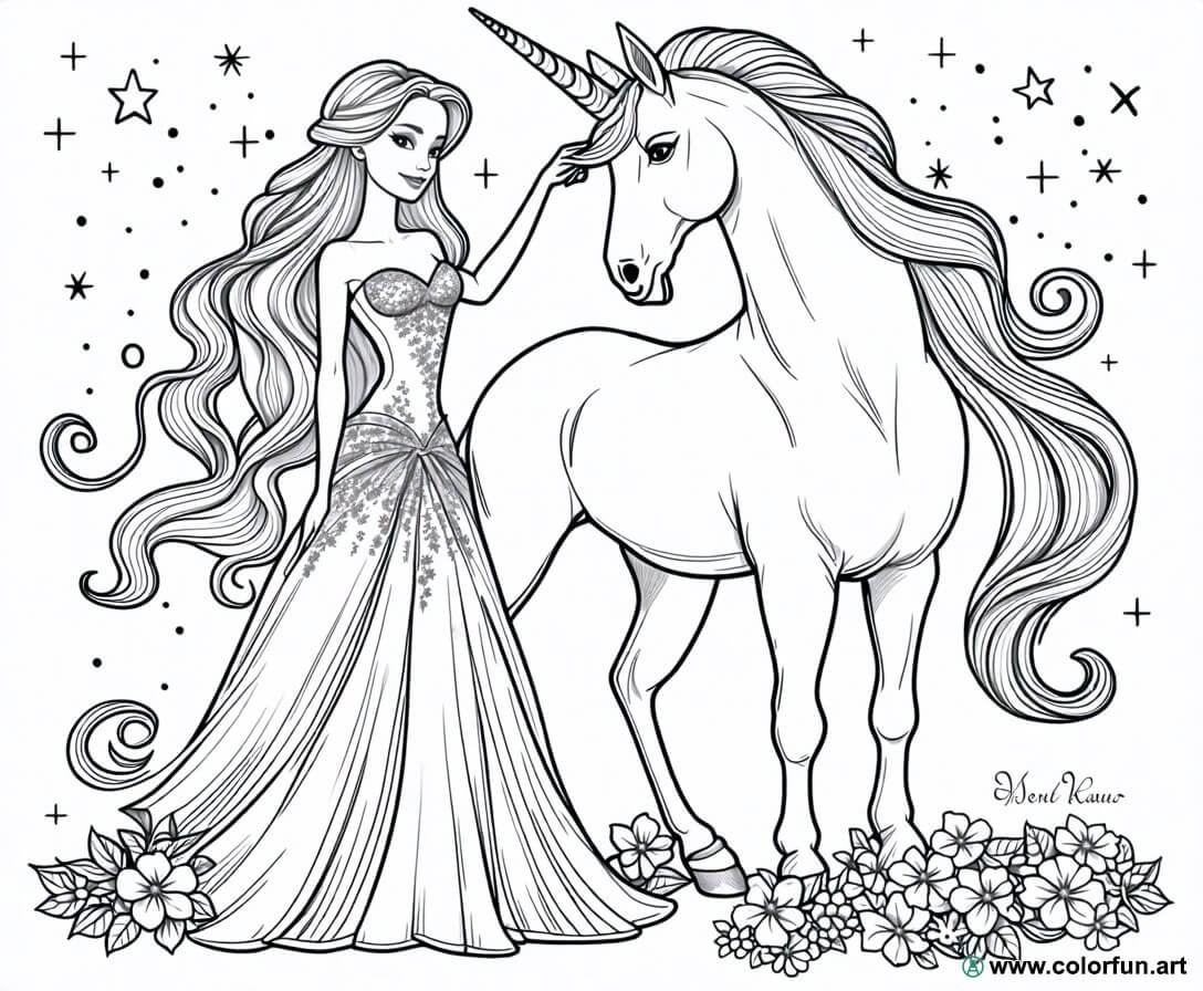 Barbie And Unicorn Coloring Page Download Or Print For Free