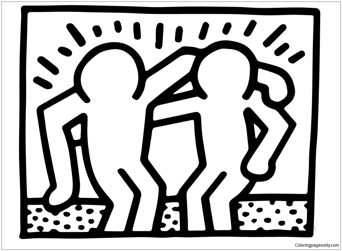 Best Buddies By Keith Haring Coloring Page Free Printable Coloring Pages