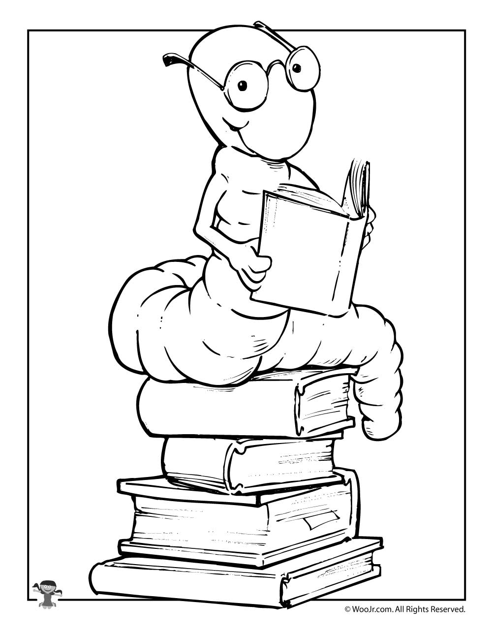 Bookworm Coloring Page Woo Jr Kids Activities