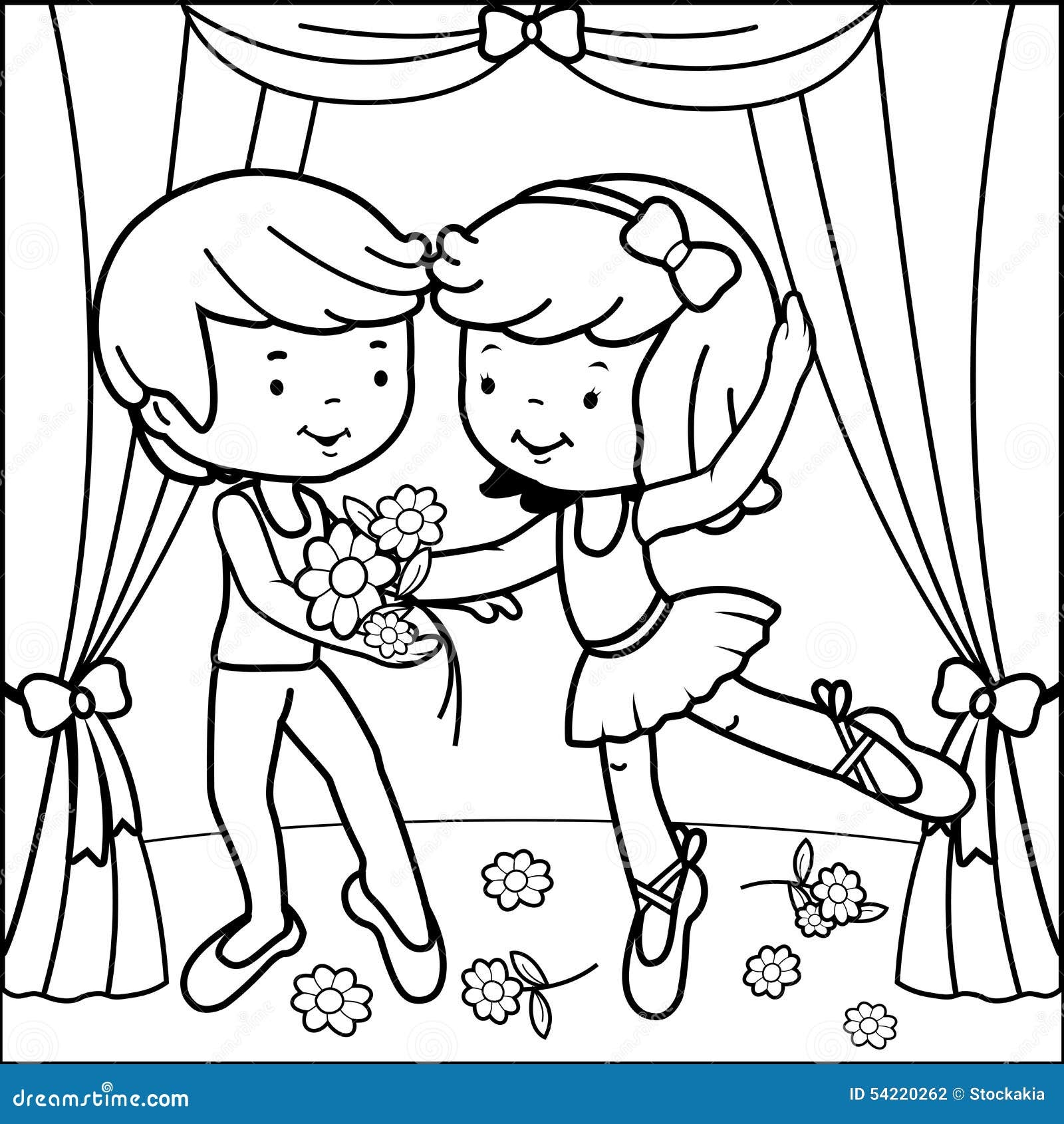 Boy And Girl Ballet Dancers Dancing On The Stage Ballerina Dance Performance Vector Black And
