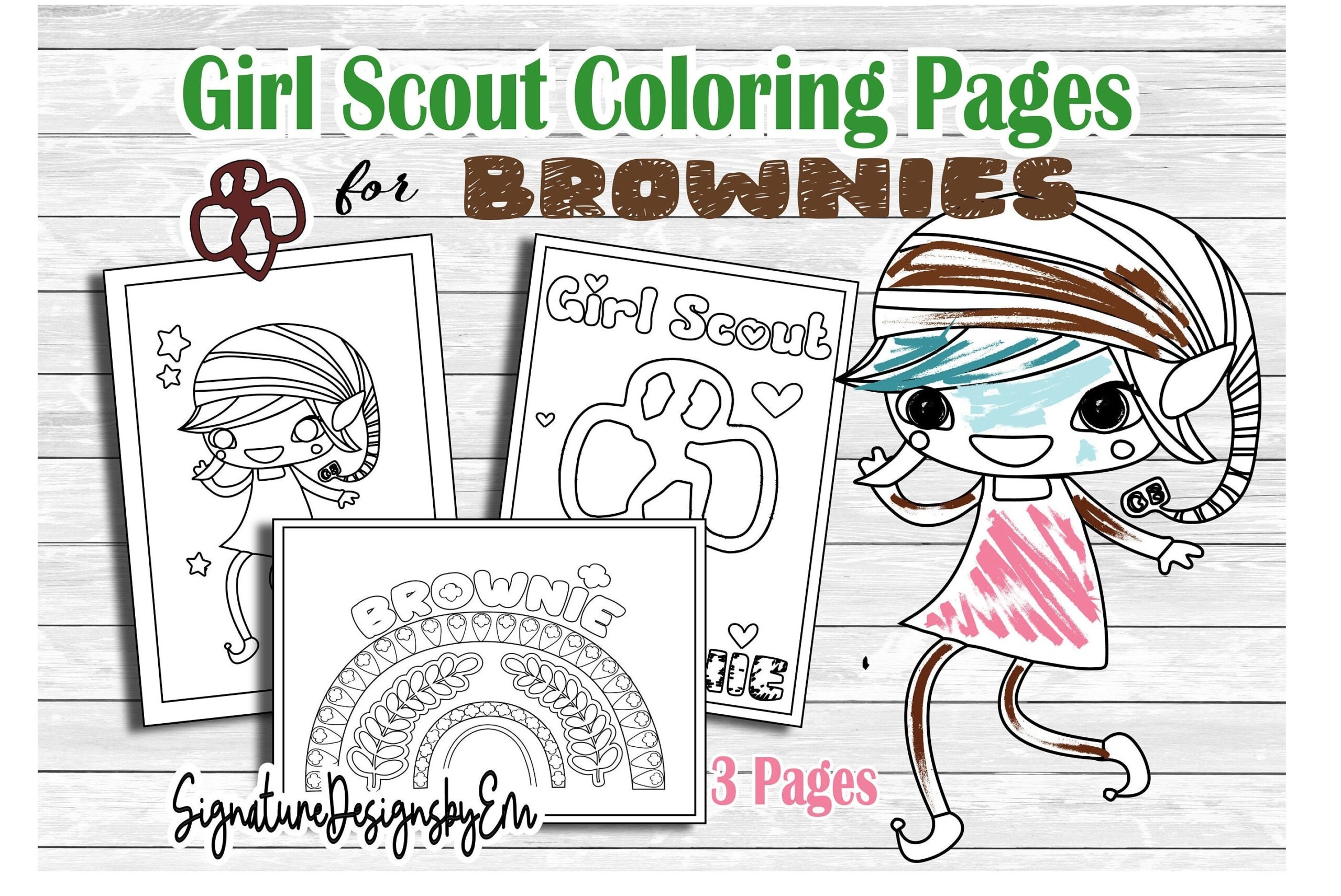 Brownie Coloring Pages Girl Scout Printable Coloring Sheet Etsy