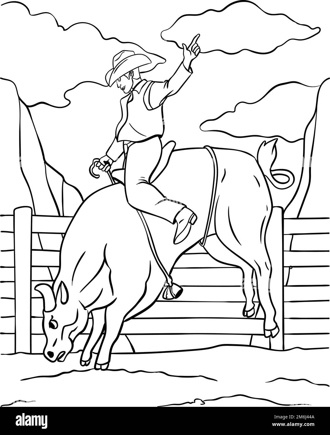 Bull Riding Coloring Page For Kids Stock Vector Image Art Alamy