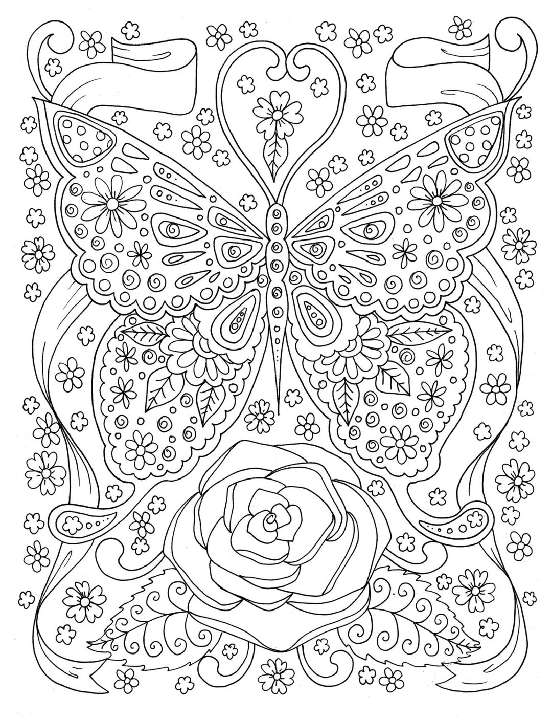 Butterfly Coloring Page Adult Coloring Book Digital Coloring Page Instant Download Design