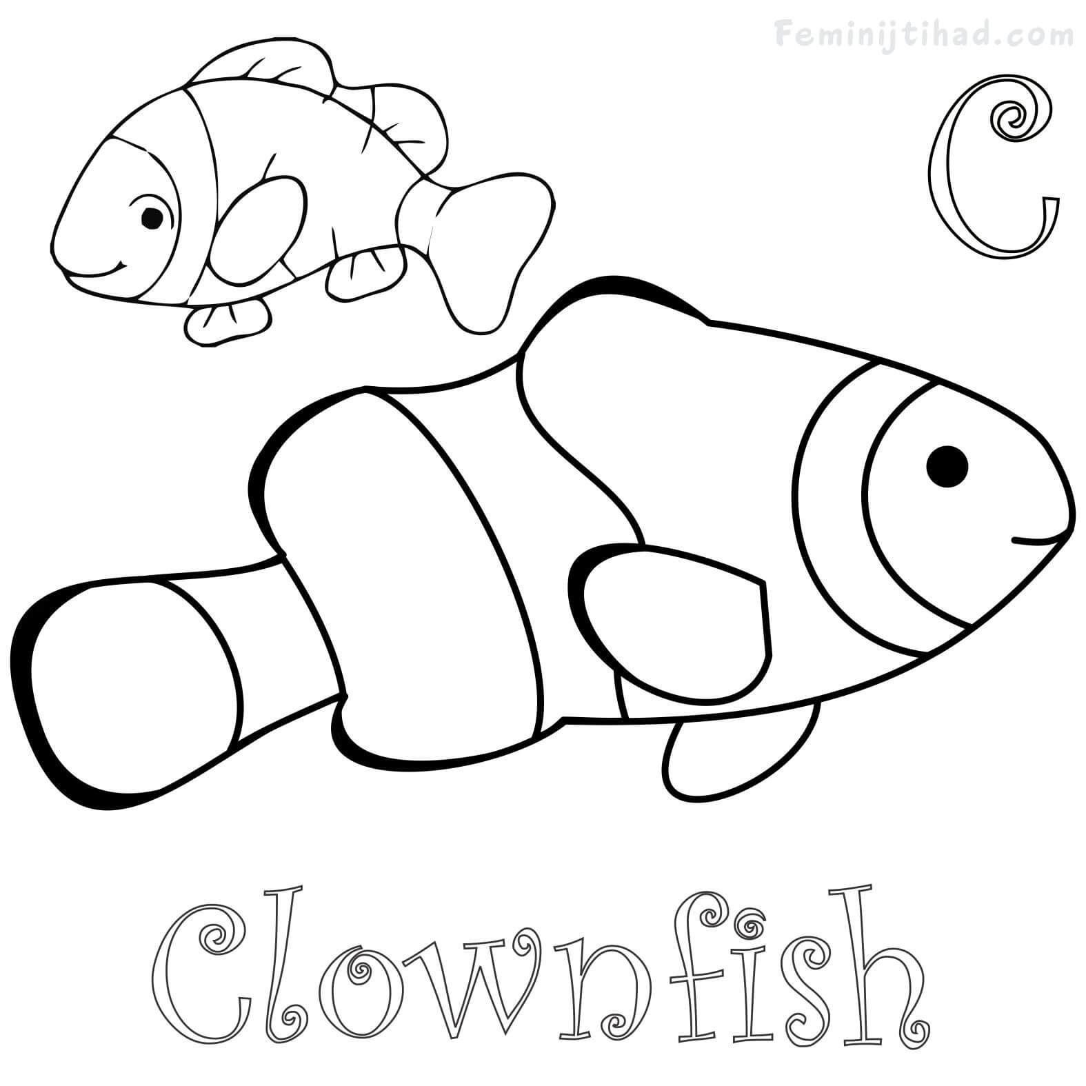 C For Clownfish Coloring Pages PDF Printable Coloringfolder Fish Coloring Page Puppy