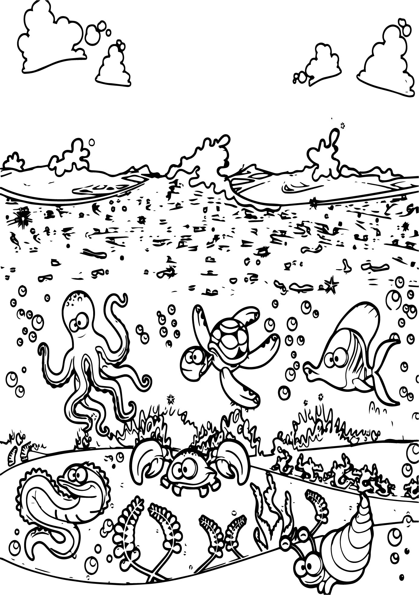 Cartoon Scene Underwater Coloring Page Wecoloringpage