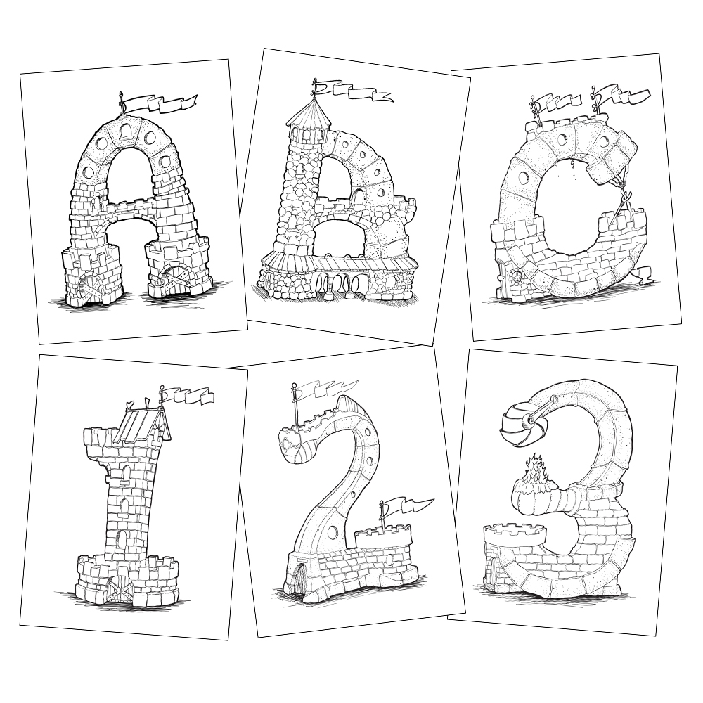 Castle ABC 123 Coloring Books Colorbook4Nerdlings