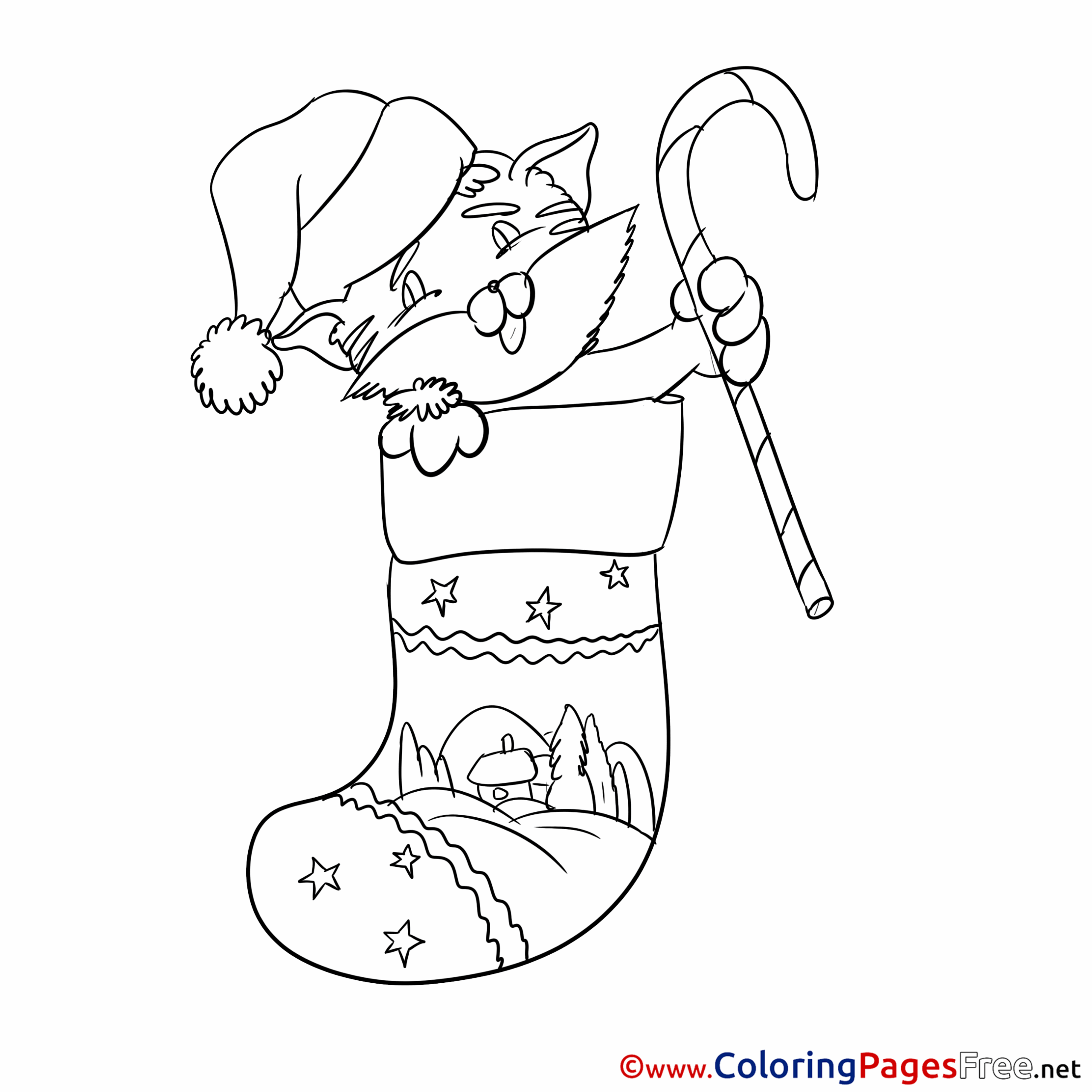 Cat Christmas Free Coloring Pages