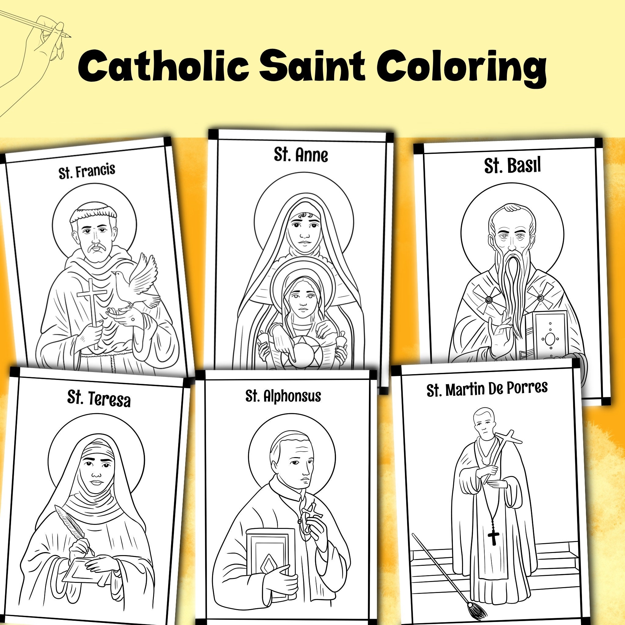 Catholic Saints Coloring Activity Printable Saints Coloring Pages Instant Downloadable
