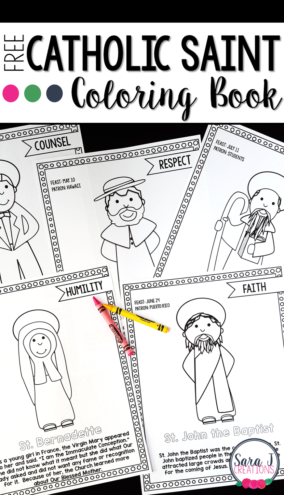 Catholic Saints Coloring Books Sara J Creations