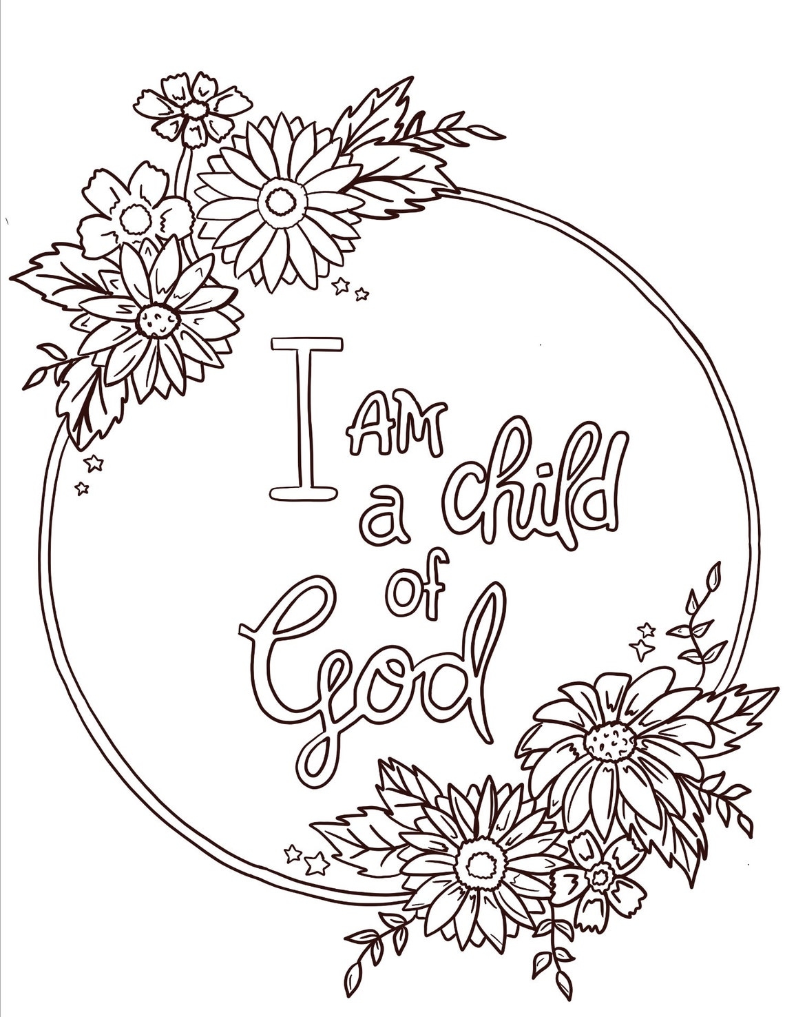 Child Of God Floral Digital Coloring Page Etsy UK