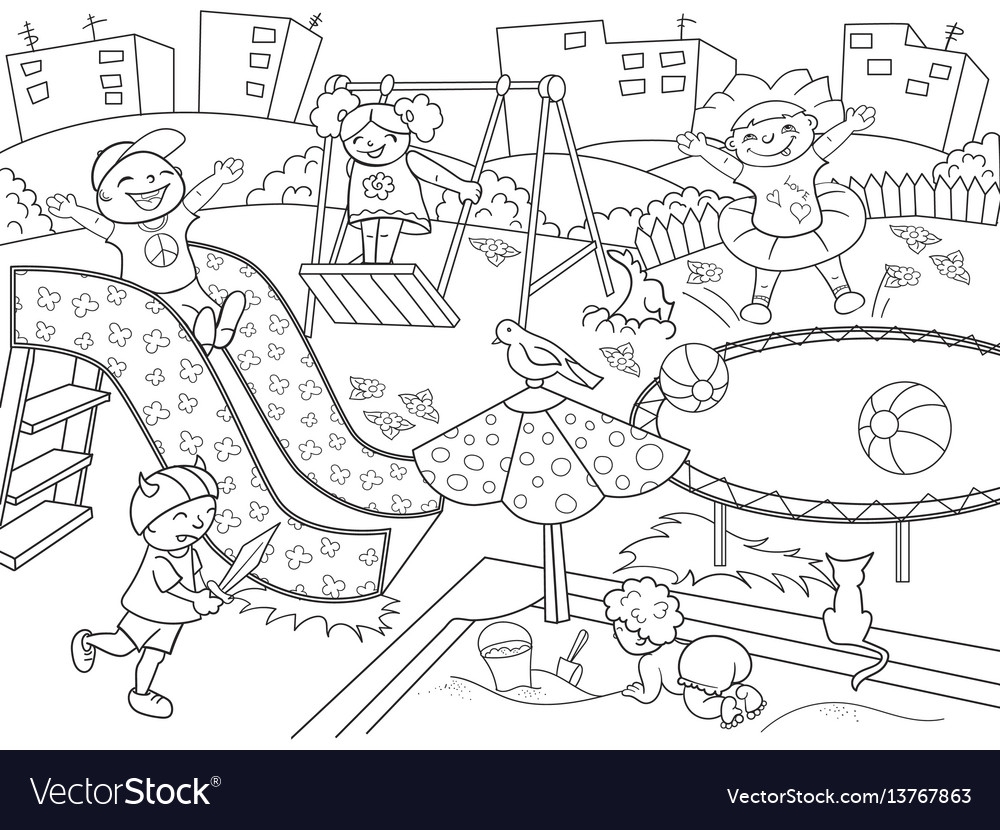 Childrens Playground Coloring Royalty Free Vector Image