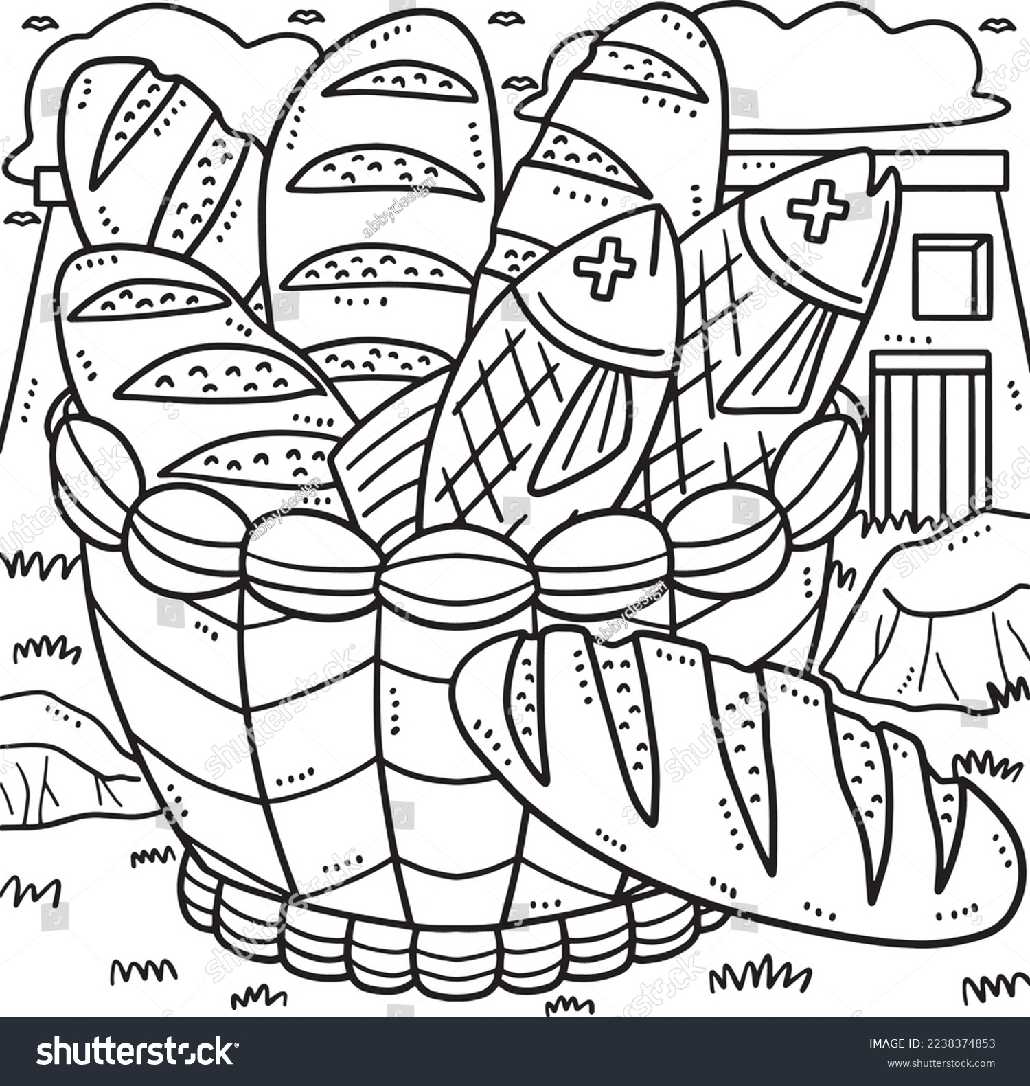 Christian Five Loaves Two Fish Coloring Stock Vector Royalty Free 2238374853 Shutterstock