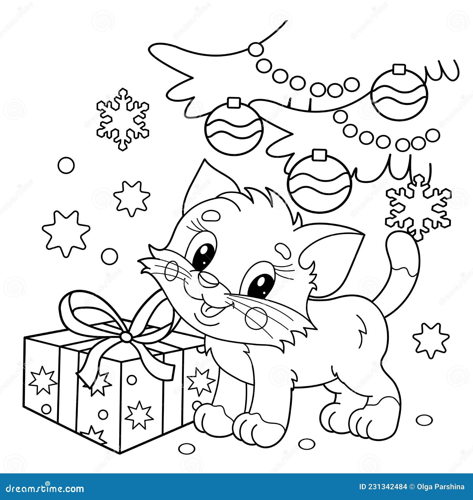 Christmas Cat Coloring Page