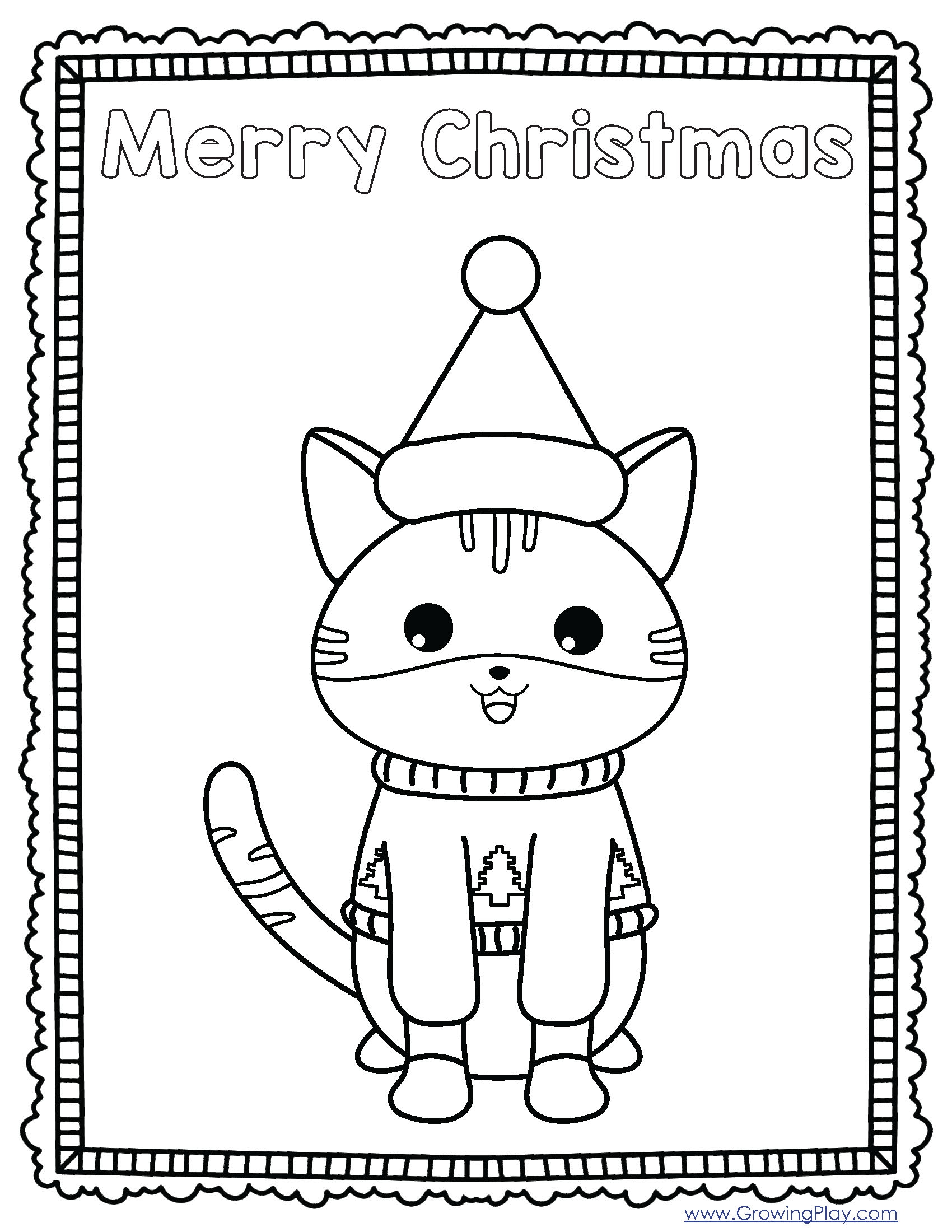 Christmas Cat Coloring Pages PDF FREE Download Growing Play