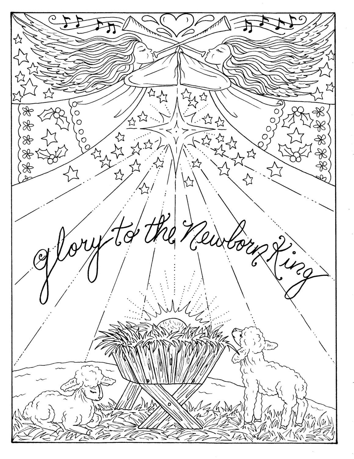 Christmas Christian Coloring Page Holidays Coloring Adult Etsy Christian Coloring Christmas