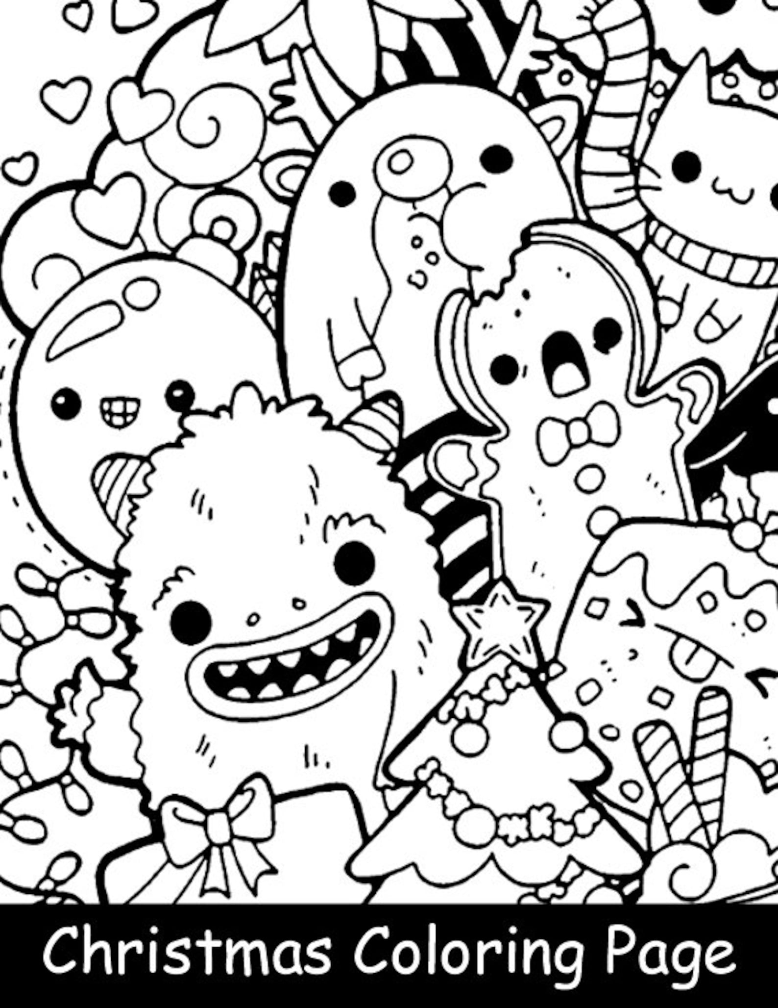 Christmas Doodle Coloring Page Cute Coloring Page For Kids Or Etsy