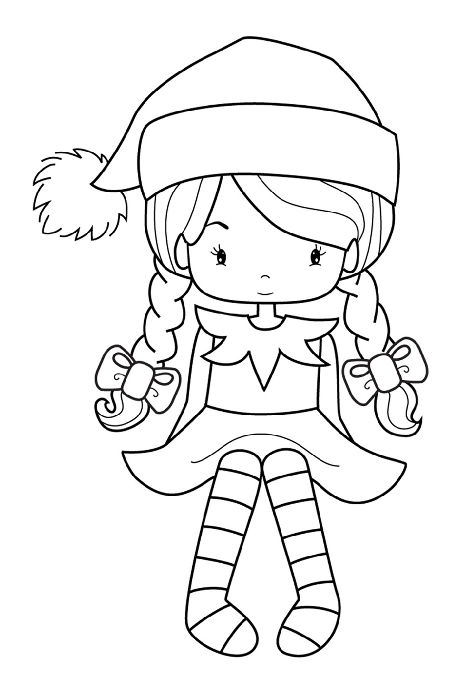 Girl Christmas Elf Coloring Page