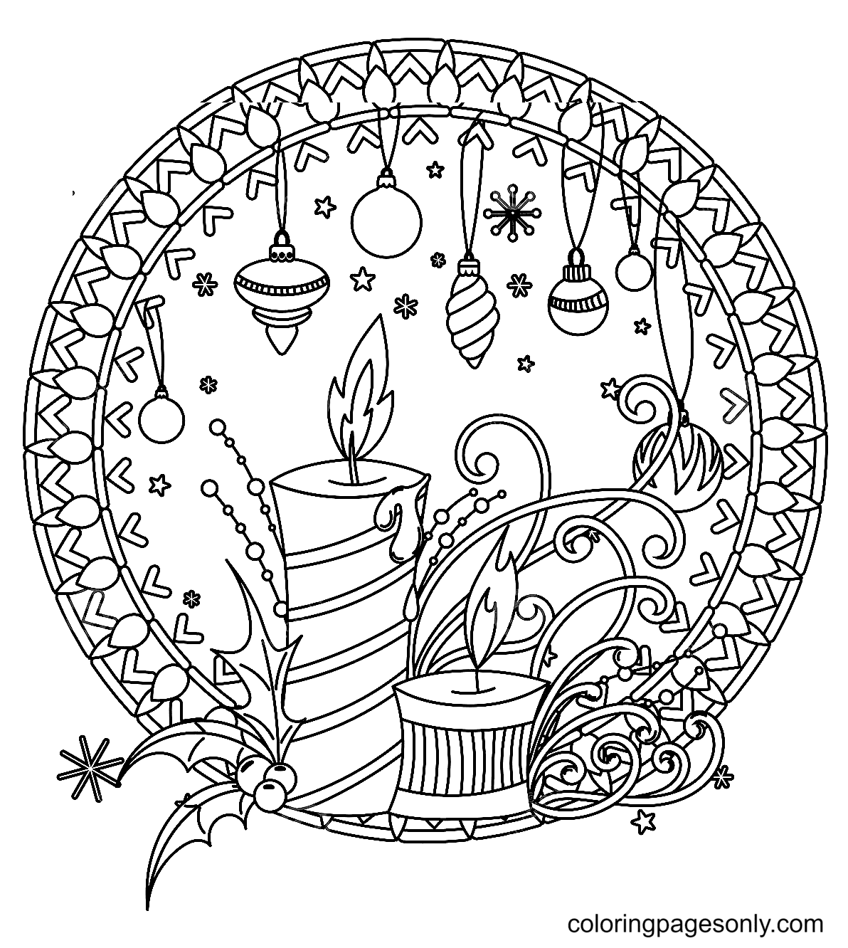 Christmas Mandala Decorations And Candles Coloring Page Free Printable Coloring Pages