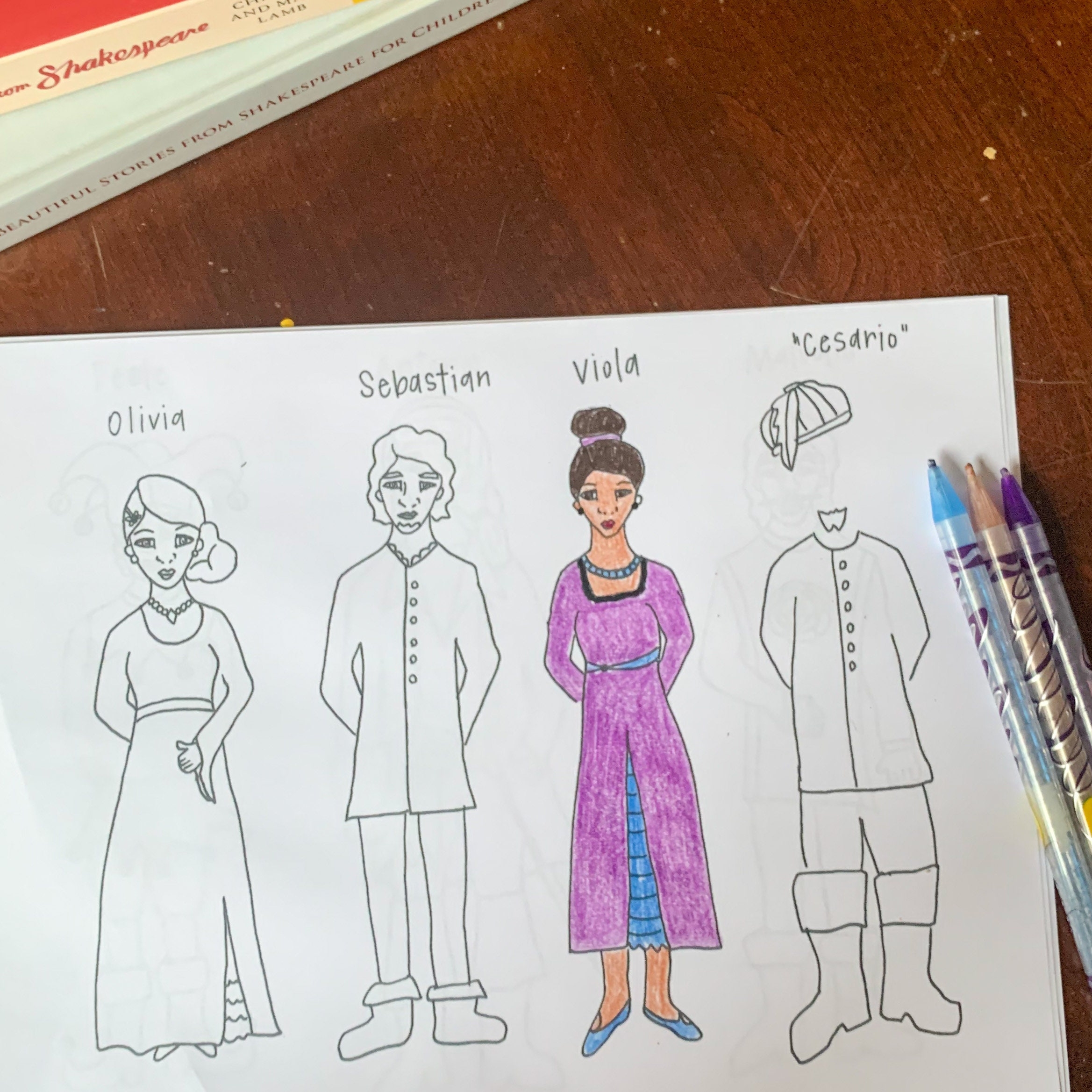 Color your own Twelfth Night Shakespeare Popsicle Puppets Etsy