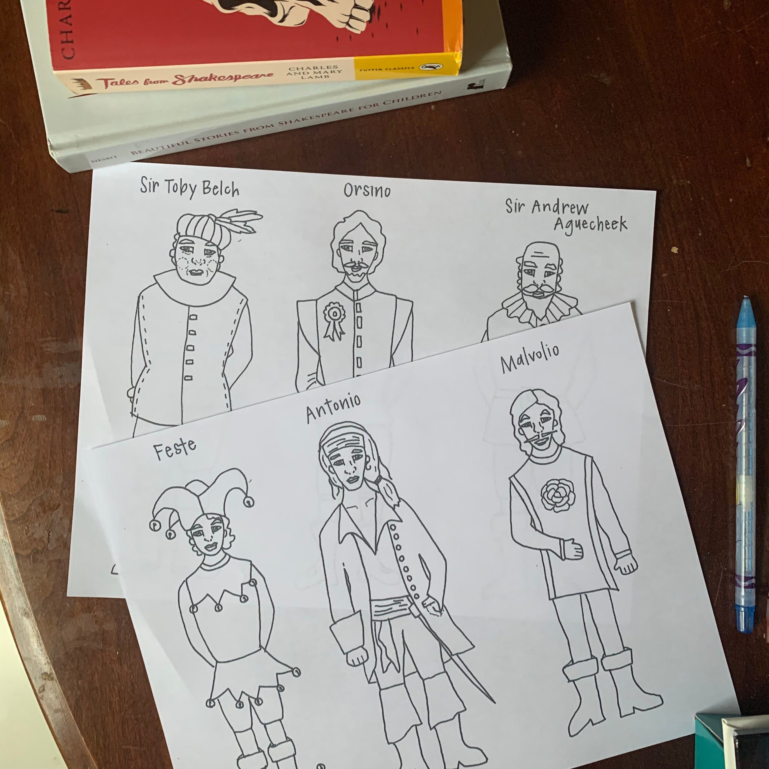 Color your own Twelfth Night Shakespeare Popsicle Puppets Etsy