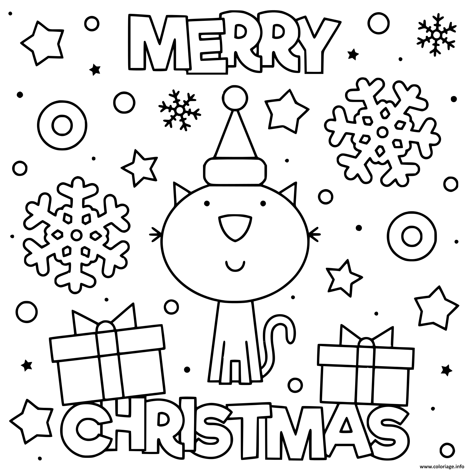 Coloriage Chat Mignon Qui Souhaite Joyeux Noel Dessin Noel Imprimer