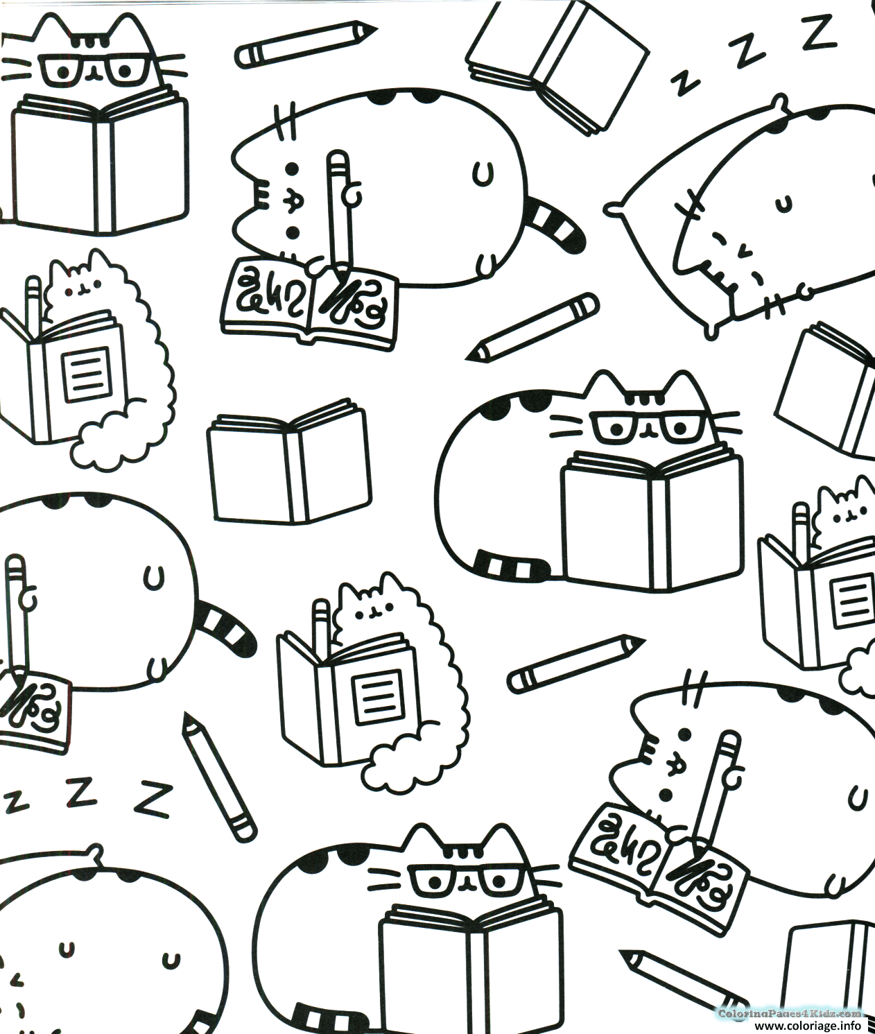 Coloriage Pusheen Lecture Etudier Antistress JeColorie