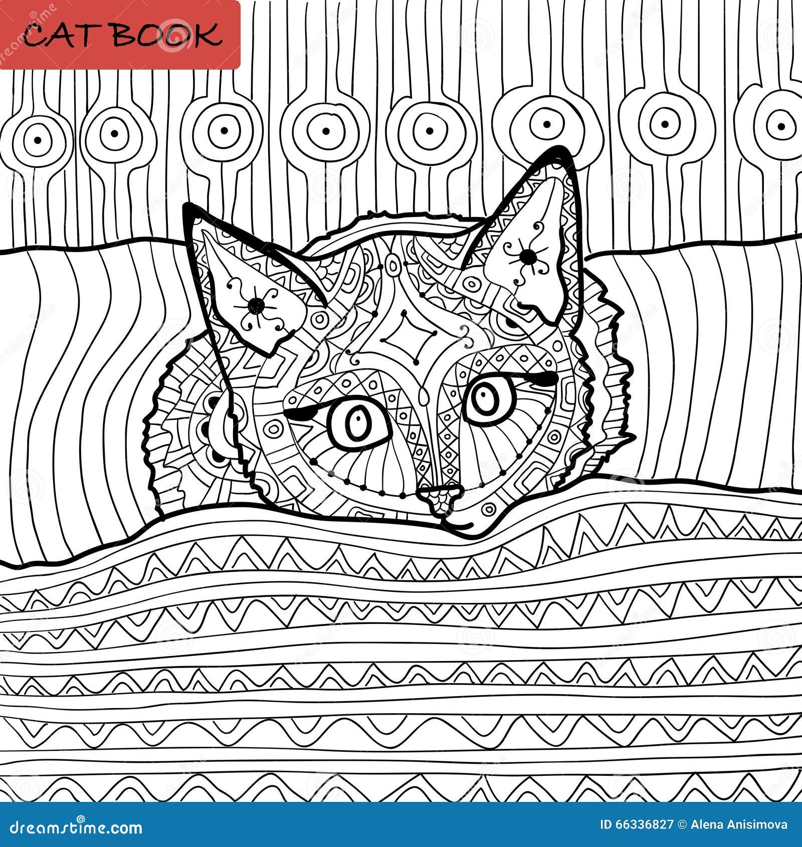 Coloring Book For Adults Zentangle Cat Book The Kitten On The Bed Stock Vector Illustration