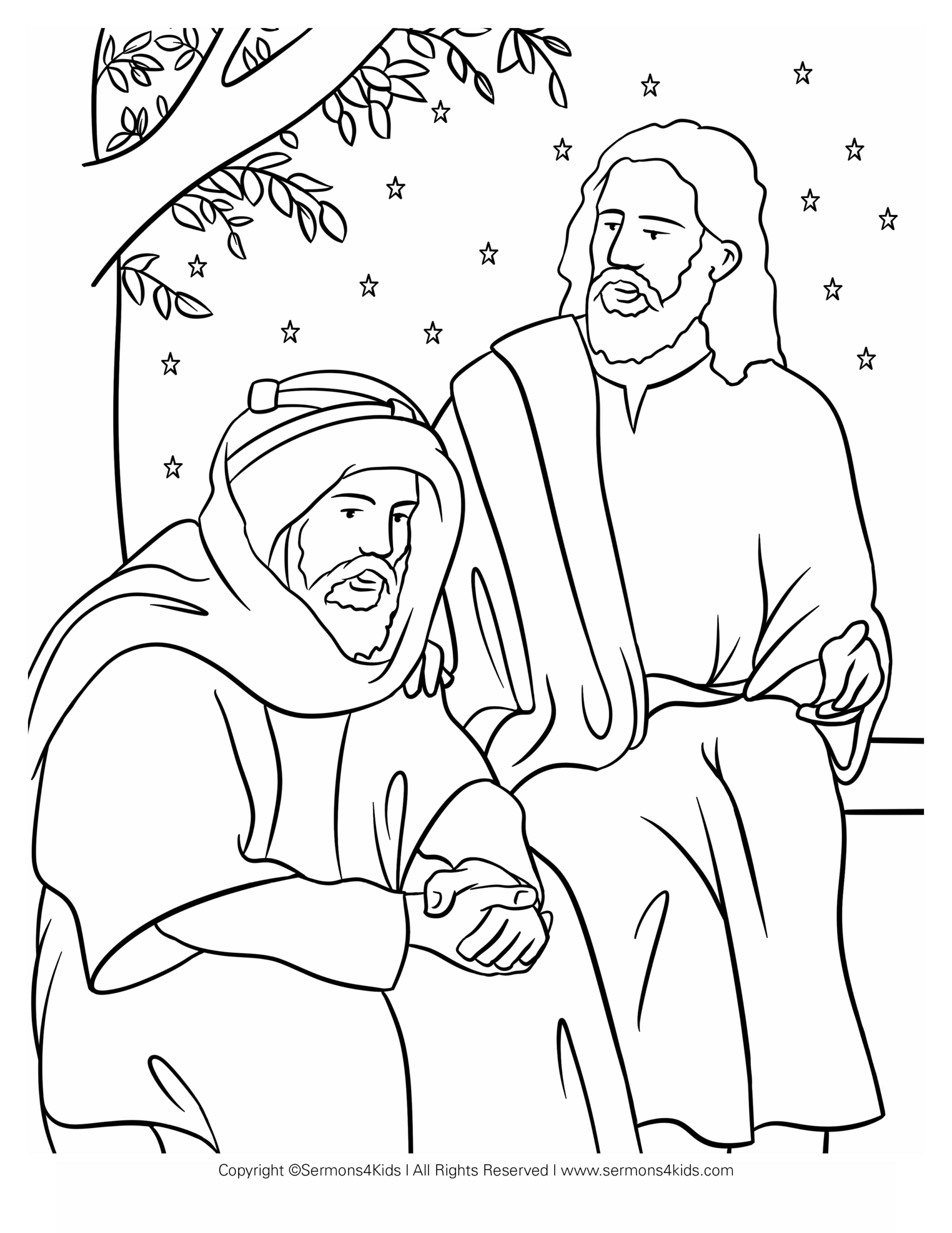 Coloring John Nicodemus Jesus Sheet Prison Bible Born Printable Again Memory Verse Sheets Sunday