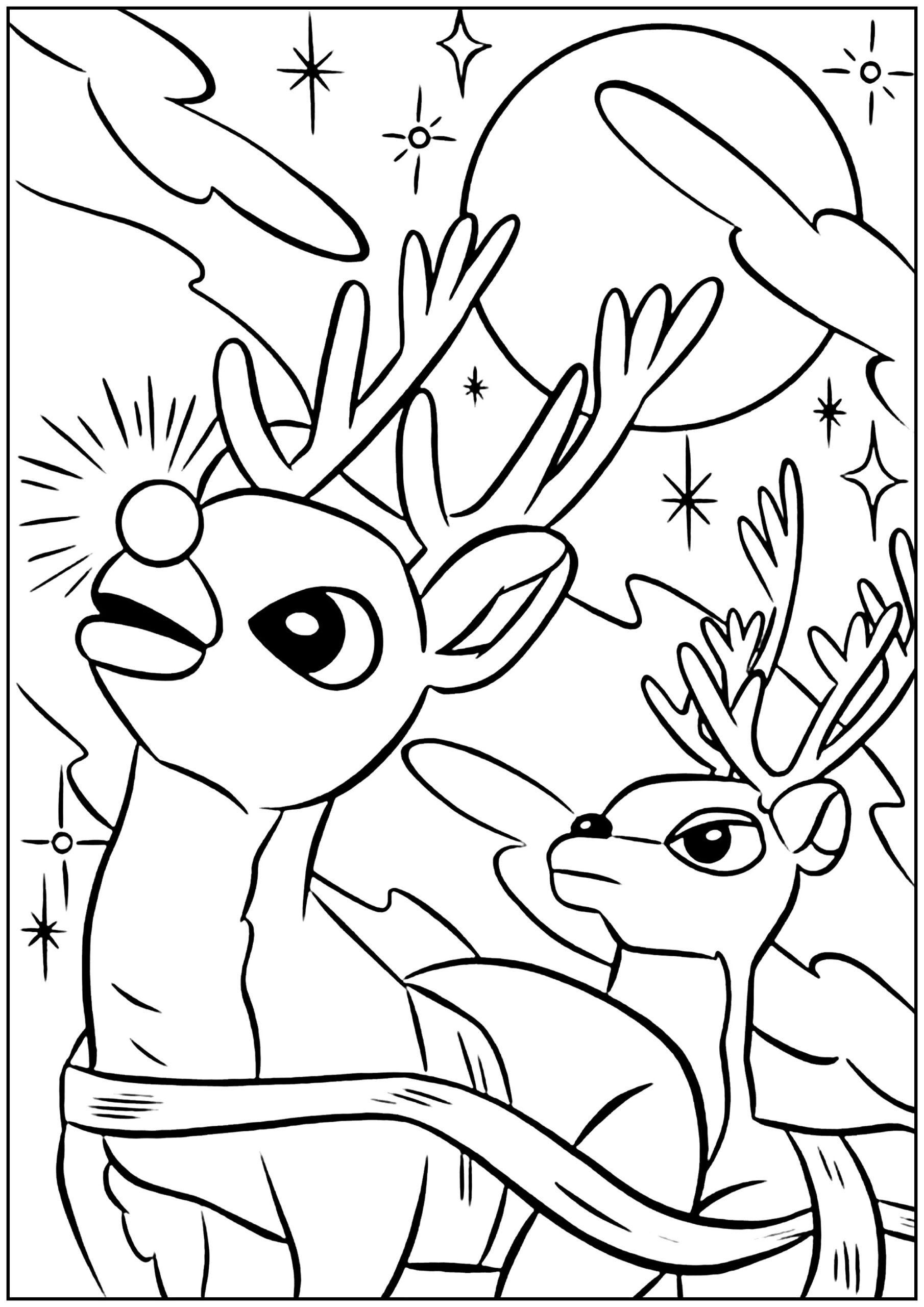 Coloring Of Rudolph The Santa Claus Reindeer And Another Reindeer From The Sleigh Christmas