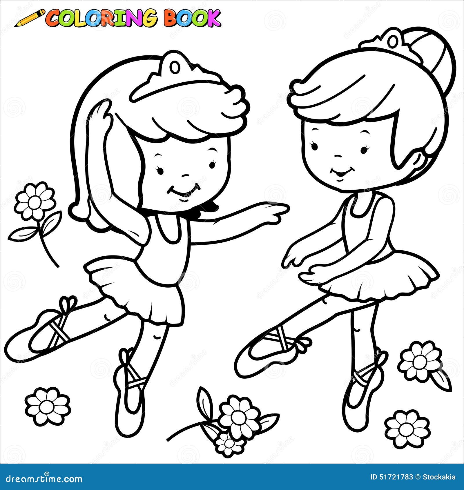 Coloring Page Ballerina Girls Dancing Stock Vector Image 51721783
