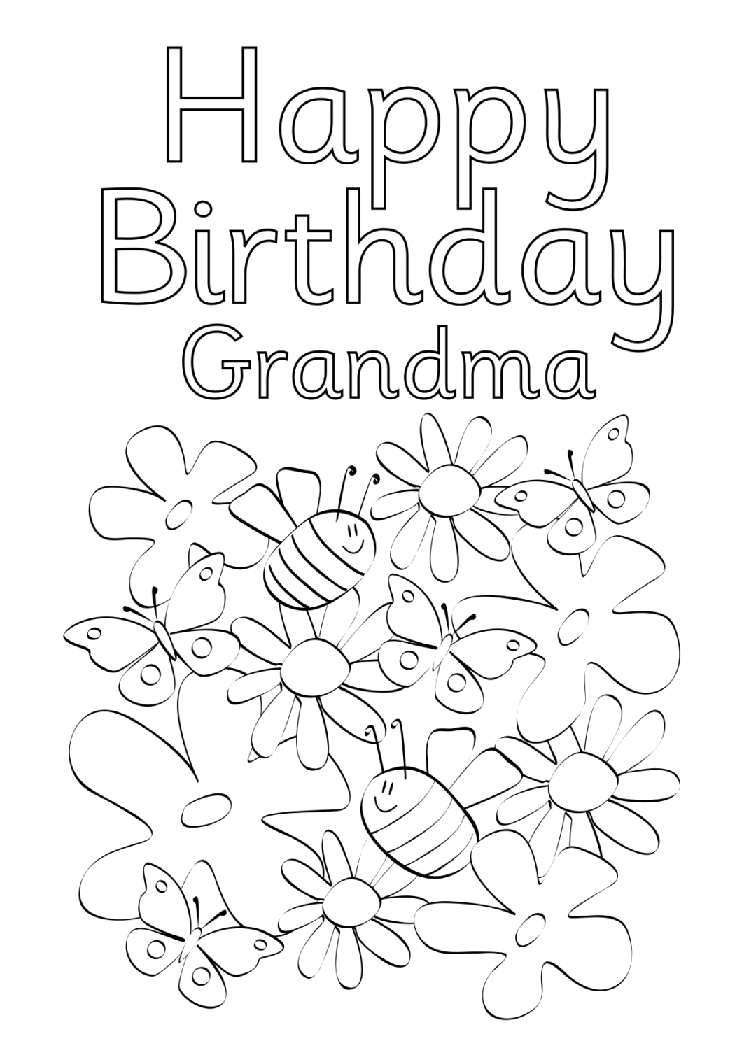 Coloring Page Happy Birthday Grandma Printable Card Kidsworksheetfun