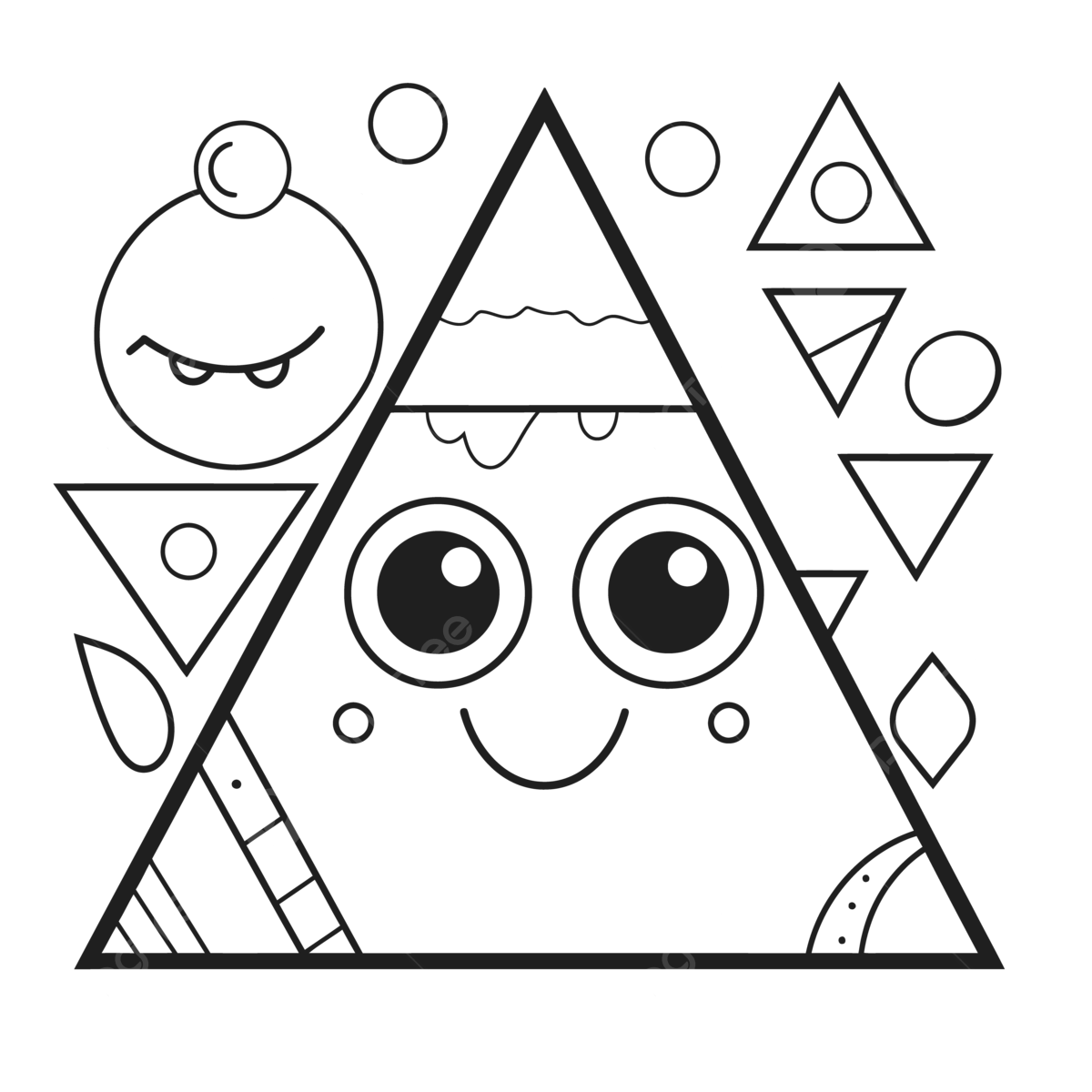 Coloring Page Of Funny Triangle With Triangles And Things Outline Sketch Drawing Vector