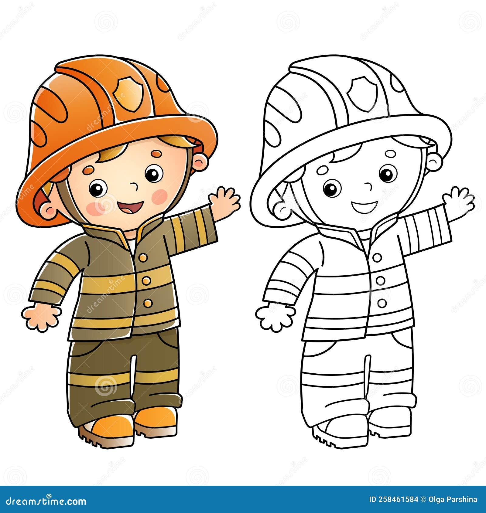 Coloring Page Outline Of Cartoon Fireman Or Firefighter Profession Stock Vector Illustration