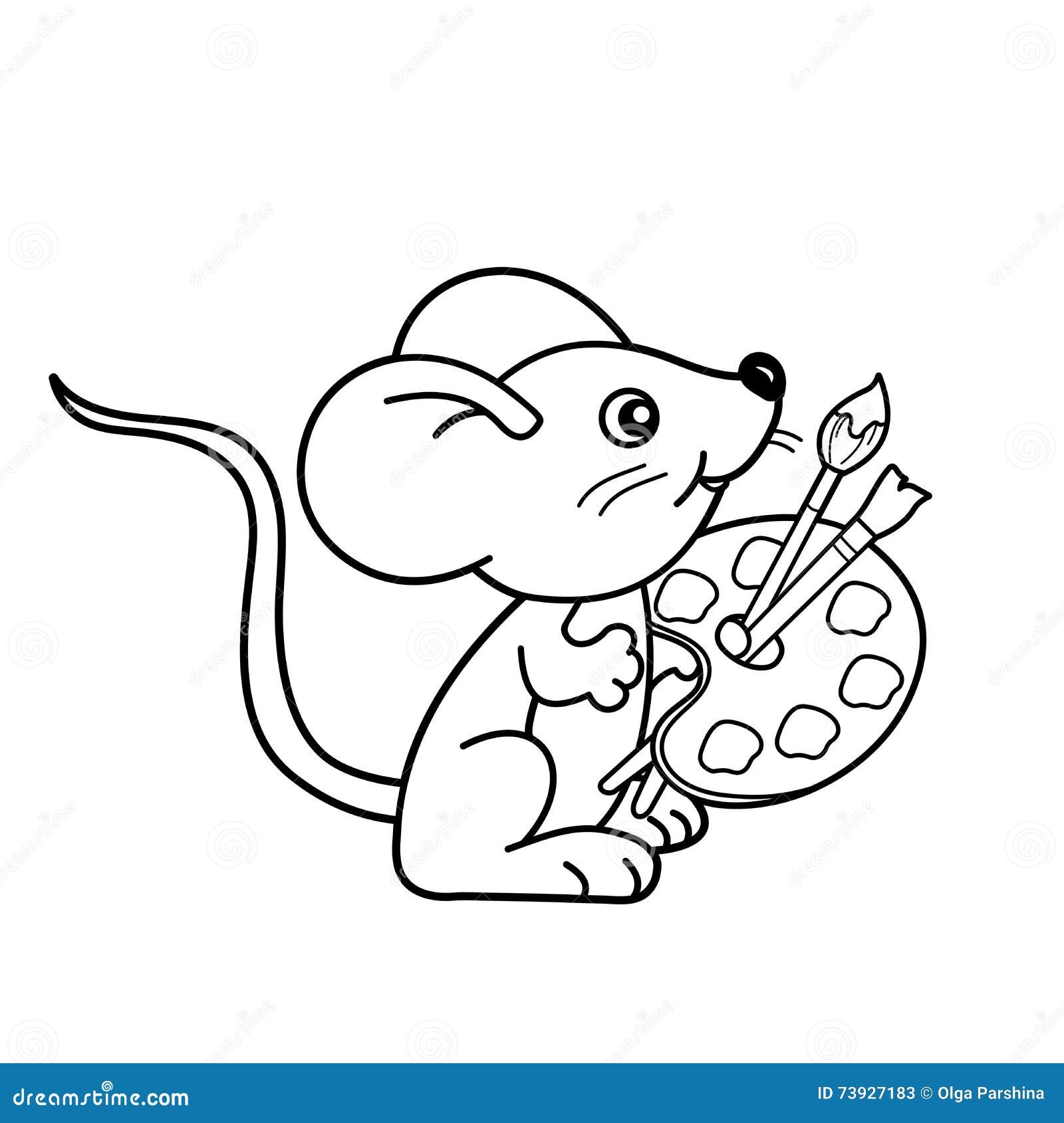 Coloring Page Outline Of Cartoon Little Mouse With Brushes And Paints Coloring Book For Kids