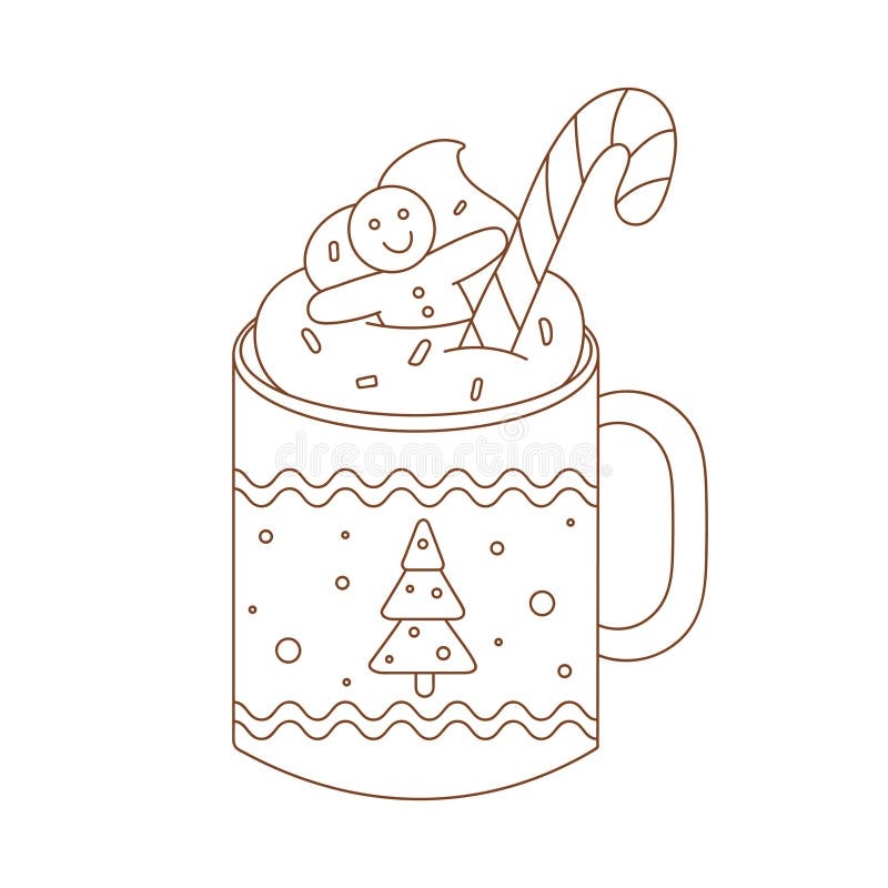 Coloring Page Outline Of Christmas Cup With Candy Cane And Gingerbread Man Outlined Hot