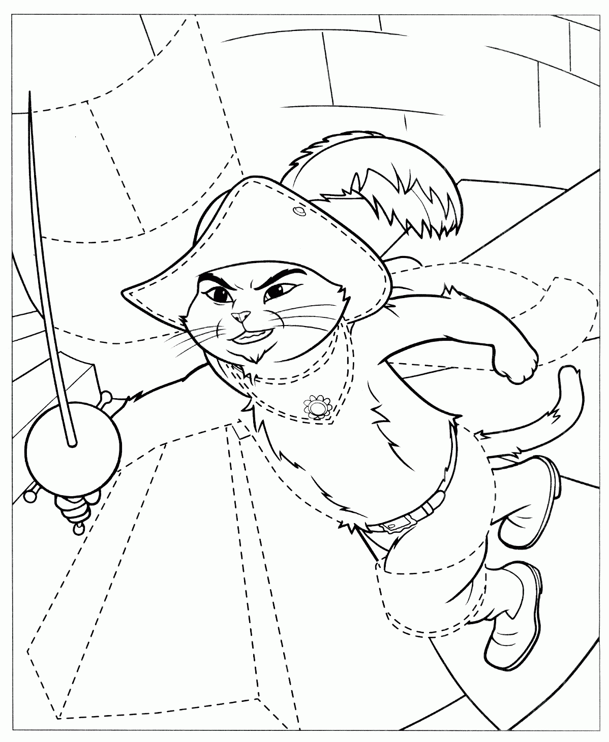 Coloring Page Puss In Boots At Work
