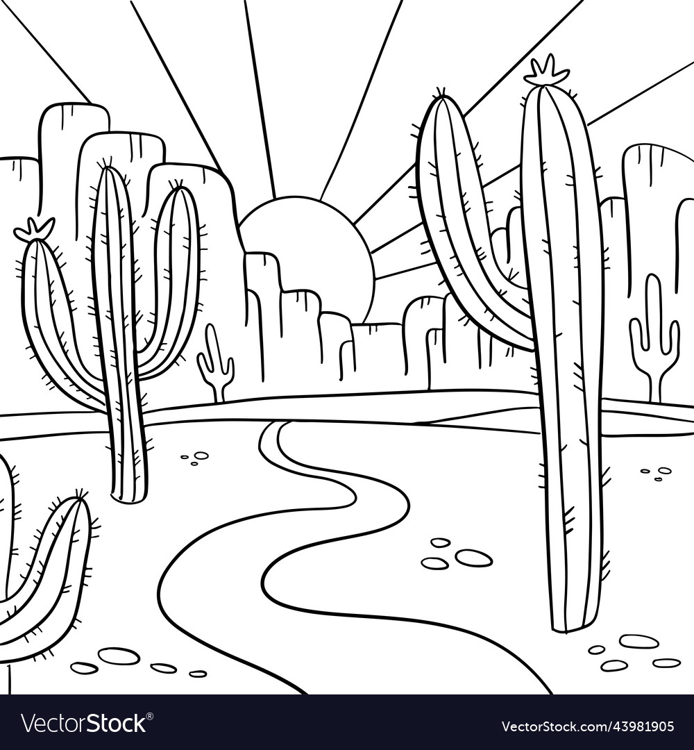 Coloring Page With Arizona Desert Landscape Hand Vector Image