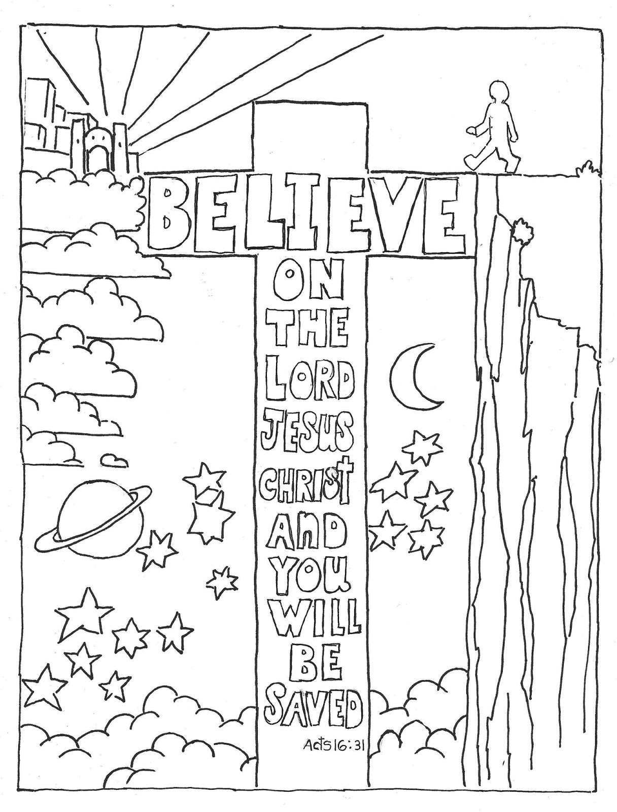 Coloring Pages For Kids By Mr Adron Believe On The Lord Acts 16 31 Coloring Page