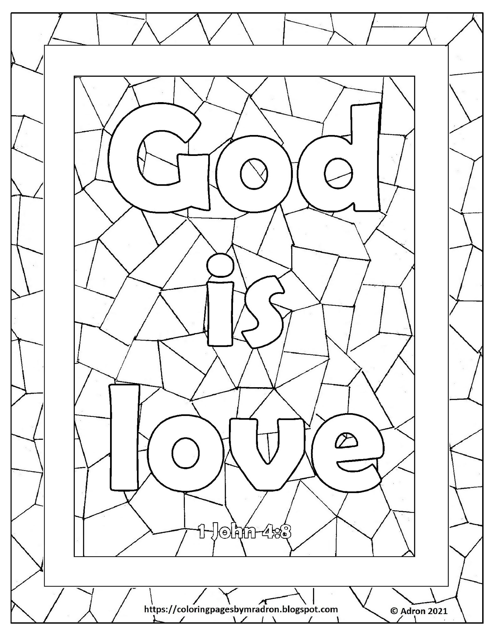 Coloring Pages For Kids By Mr Adron Free Print And Color Page For God Is Love 1 John 4 8
