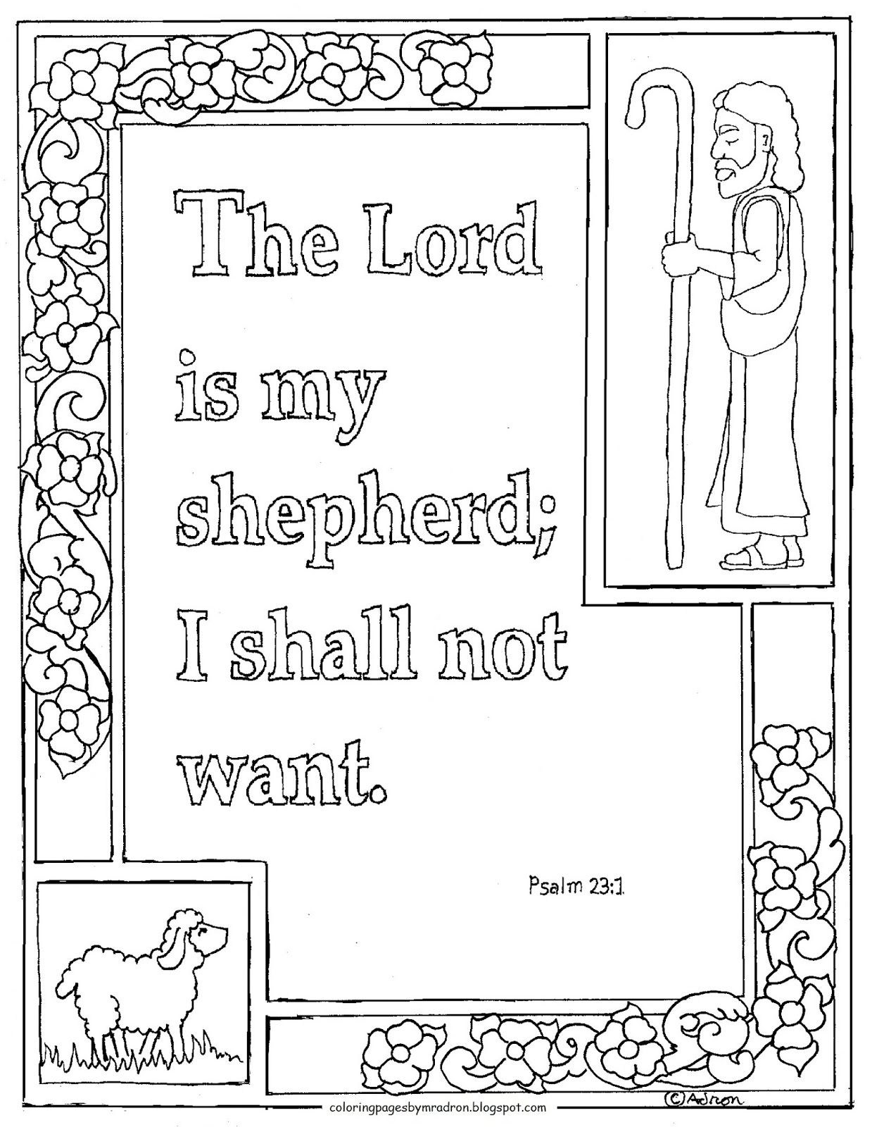 Coloring Pages For Kids By Mr Adron Printable Psalm 23 1 The Lord Is My Shepherd Coloring Page