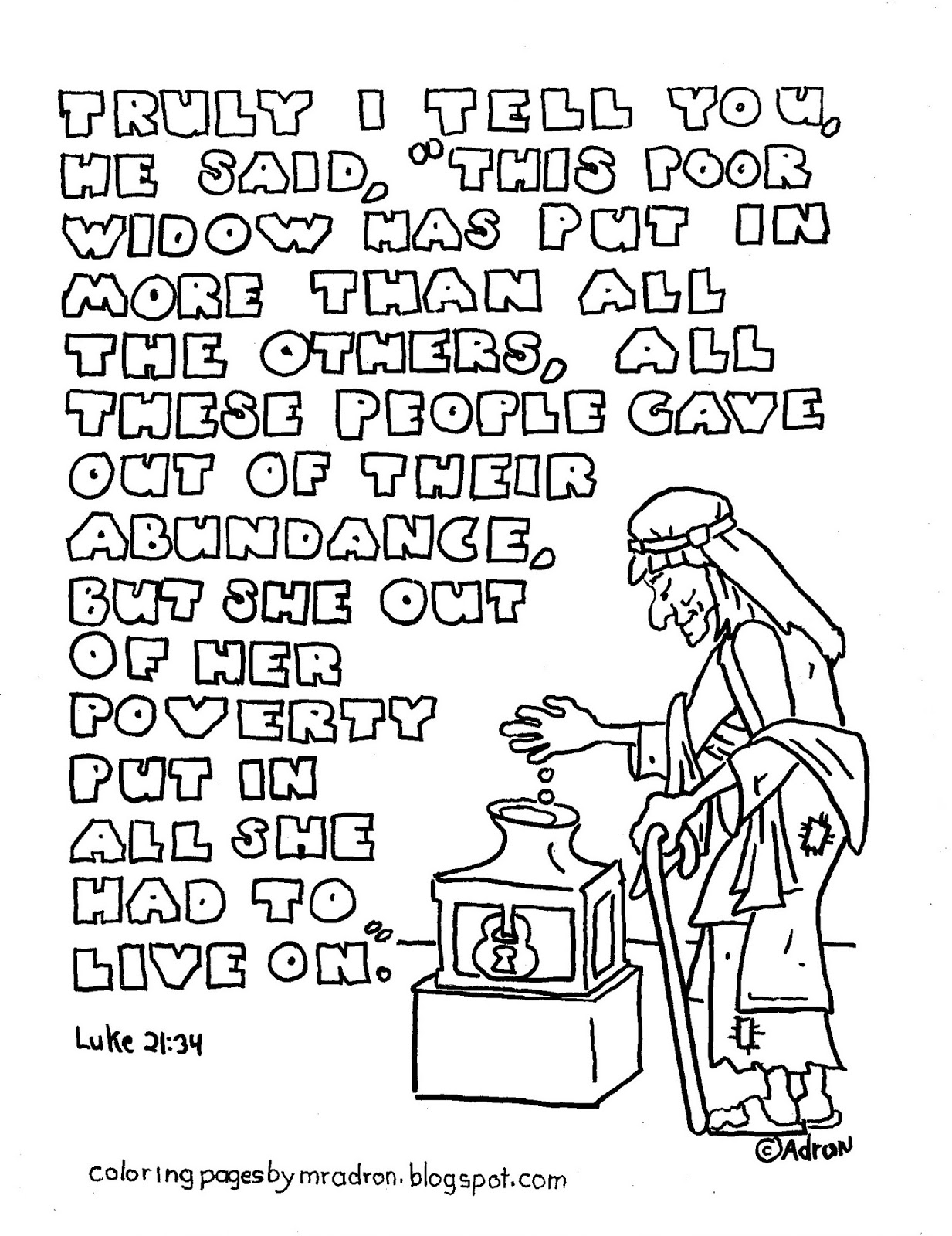 Coloring Pages For Kids By Mr Adron The Widows Mite Printable Coloring Page Verse Form Luke