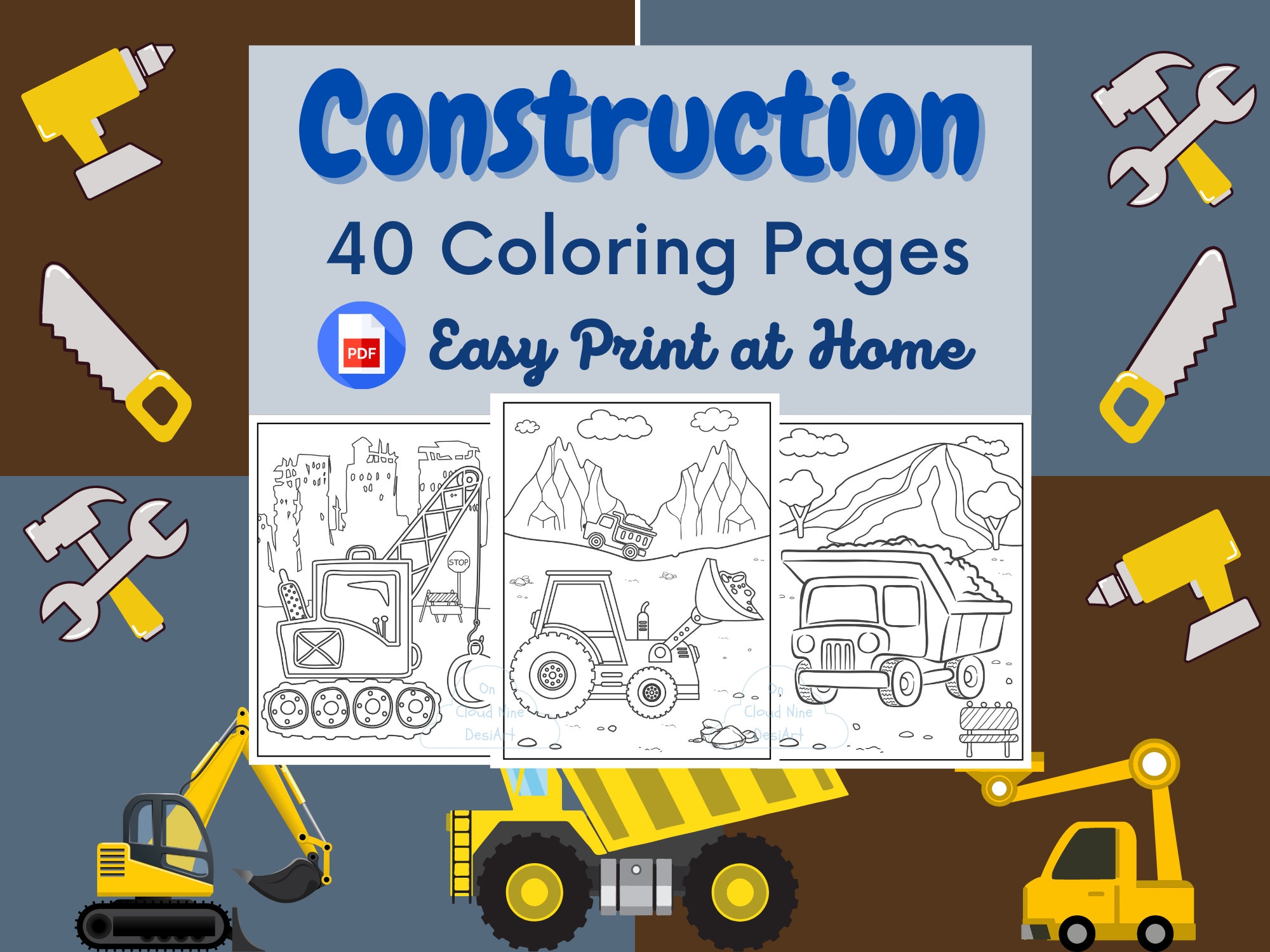 Construction Trucks Coloring Pages Heavy Equipment Coloring Book Boys Construction Printable